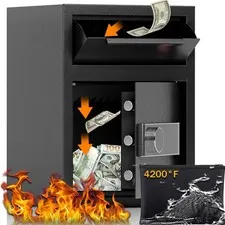 2.6 Cub Depository Drop Safe Fireproof, Front Drop Slot Lock Box with Digital...