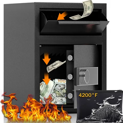2.6 Cub Depository Drop Safe Fireproof, Front Drop Slot Lock Box with Digital...
