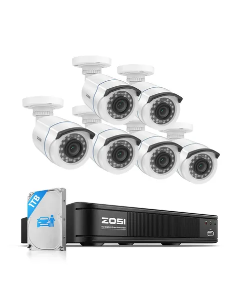 ZOSI 3K Lite Wired Security Camera System Outdoor, 6 X 2MP Cameras, 1TB HDD