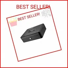 SentrySafe Black Money Saving Box with Cash Tray and Key Lock, Portable Safe Box