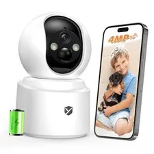 Battery Powered Indoor Camera - Wireless for Home Monitoring - Rechargeable Pet