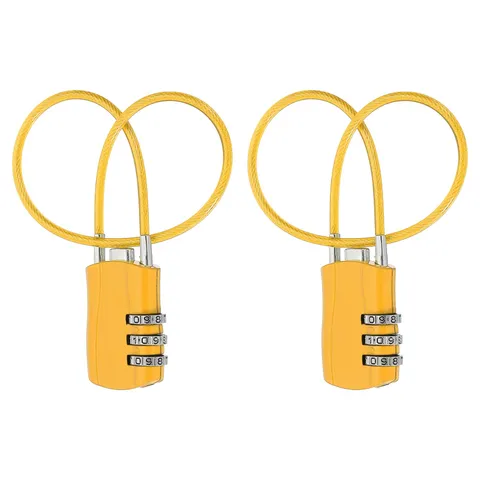 2 Pcs 3 Digit Luggage Cable Combination Lock with 12" Long Cable, Yellow