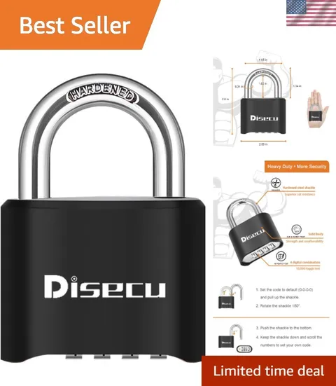 1 Pack  Heavy Duty 4 Digit Combination Lock, Outdoor Waterproof Padlock