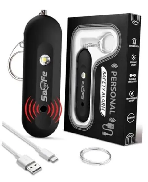 Personal Safety Alarm for Women - Waterproof Rechargeable Security Alarm  Black