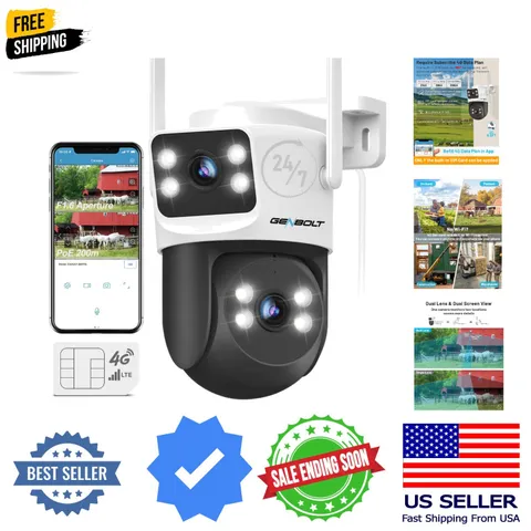 4G LTE Cellular Security Camera Outdoor No WiFi, Dual Lens PoE Surveillance C...