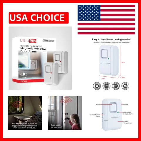 Compact Battery-Operated Window & Door Alarm 2-Pack - Affordable Security Alert
