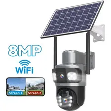 4K Dual Lens Solar Security Cameras Wireless Outdoor, 8MP 2.4Ghz & 5Ghz Wifi Wat
