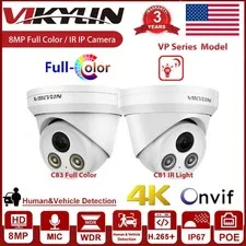 Vikylin 4K 8MP Full Color / IR Light CCTV Outdoor IP POE Camera w/ Audio ONVIF