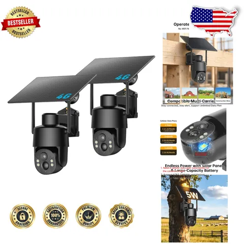 Solar Powered 4G Security Camera - No WiFi, 2K Color Night Vision, Outdoor