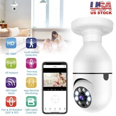 iMountek 1X 360° 1080P IP E27 Light Bulb Camera WiFi IR Night SmartHome Security