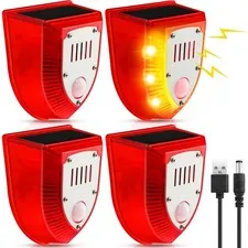 Qualirey 4 Pcs Solar Alarm Motion Detector with Sound Outdoor black