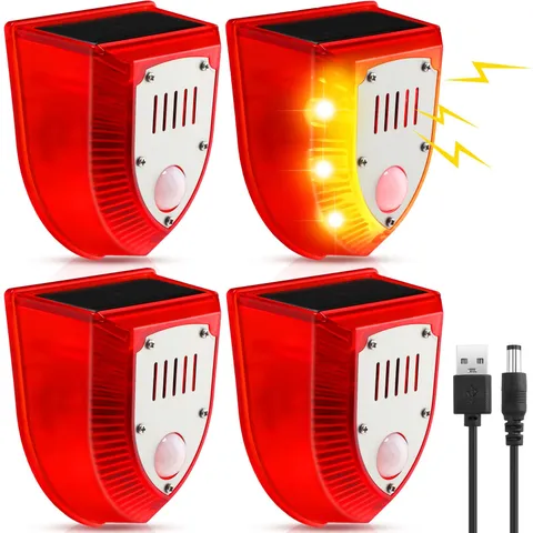 Qualirey 4 Pcs Solar Alarm Motion Detector with Sound Outdoor black