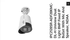Uniview IPC2128SR-ADF28KMC-DL-H 8MP IP Bullet PoE Mic/Spkr WDR IP67