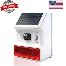 Solar Motion Sensor Alarm Outdoor Infrared Sound & Light Alarm, 100 dB Siren ...