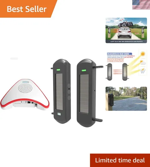 Solar Wireless Driveway Alarm System- 1/2 Mile Long Transmission Range- 300 F...