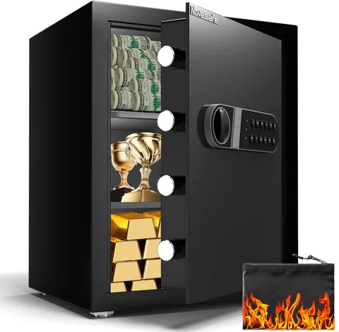 Safe Box, Home Safe with Key & Fireproof Waterproof Bag, Money Safe for Cash Off