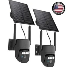 2Pack Solar Security Cameras System Wireless Outdoor Battery Powered WiFi Camera