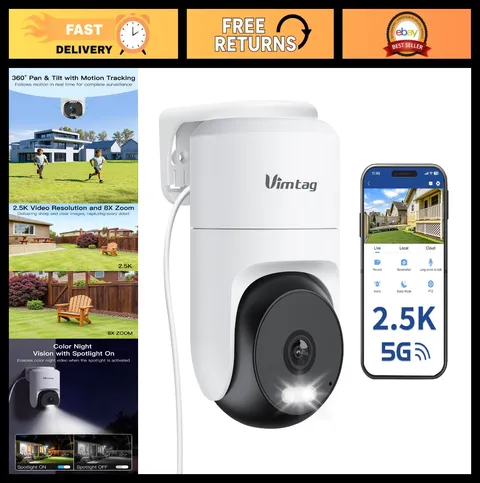 360° Outdoor Security Camera, 2.5K WiFi CCTV, Motion Tracking, Color Night Visio