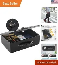 Portable Fireproof Document Box with Dual Lock System - 12.8" x 8.4" Black Safe