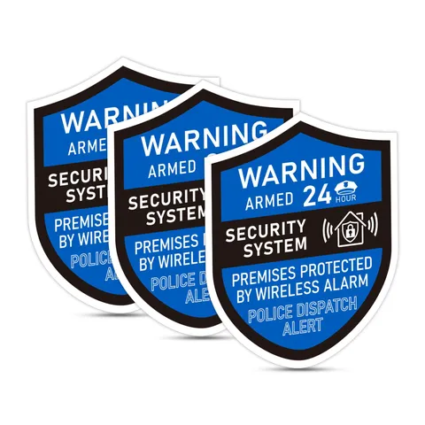 3PCS Security Alarm System Sign for Home, 2.36IN, Blue Warning 03