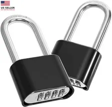 2 Pack 4 Digit Heavy Duty Combination Lock, Long Waterproof Shackle Padlock, Re