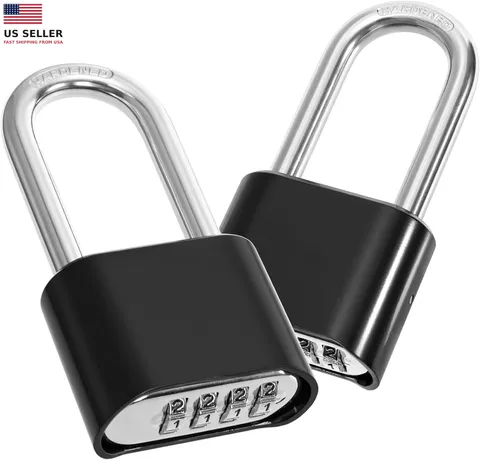 2 Pack 4 Digit Heavy Duty Combination Lock, Long Waterproof Shackle Padlock, Re