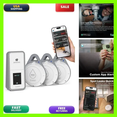 Leak Geek Spot Detection Wi-Fi Alert System with Bridge Gateway 3 Sensors