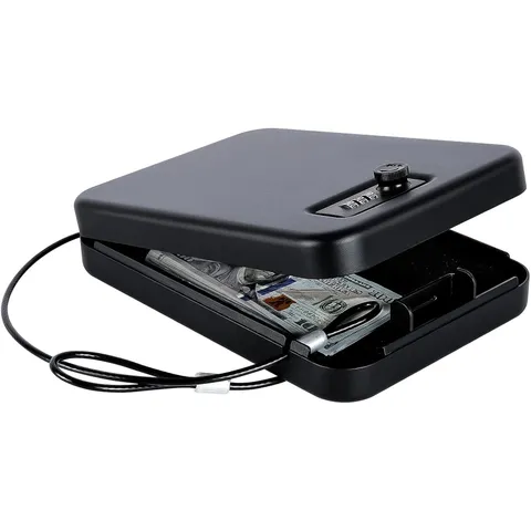 Portable Lockable Steel Security Box with Combination Lock & Cable