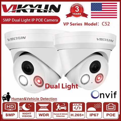 Vikylin 5MP POE IP Camera Full Color Dual Light Human Vehicle Detection Onvif