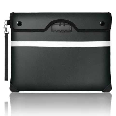 Fireproof Document Bag 6200F Lock 15x11.8 Inch Black Waterproof Money Pouch