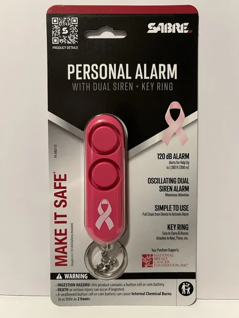 Sabre Personal Alarm w/Dual Siren on Key Ring, 120dB, Pink ***NEW & SEALED***