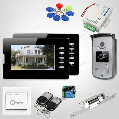 7inch Hands-free Video Door Phone Intercom System with Keyfobs Unlocking Camera