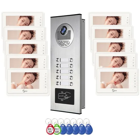 Home Wired Video Speaker for 12 Units, 7" Monitor, ID Card Unlock