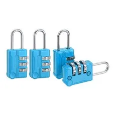 4Pcs Resettable 3 Digit Combination Lock Code Padlock, Blue (56 x 24mm)