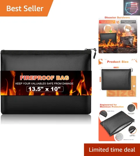Fireproof Money Bag, 13.5 x 10 Inch, Fire Proof Bag for Documents, Waterproof...