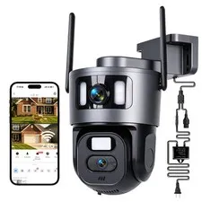 WiFi Security Camera System Outdoor Home Dual Lens PTZ Night Vision 8MP HD Cam