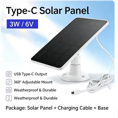 Solar Panel USB Type C Outdoor Waterproof Doorbell Camera 3W 6V Surveillance Cam