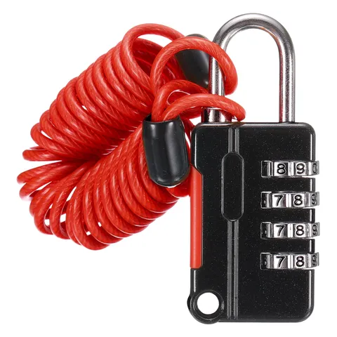 Luggage Lock, 4 Digit Combination Padlock with Flexible Red Cable (130cm)
