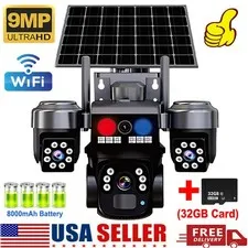 3 Lens Solar Battery Powered Home Security Camera Outdoor Wifi Wireless PTZ CCTV