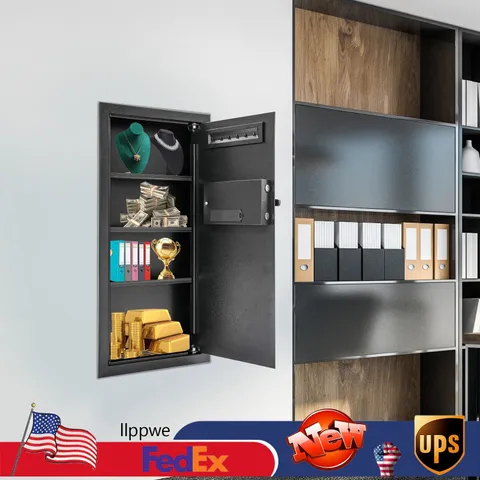 31.5" Tall Wall Safe Wall-mounted Safe with Keys Black Hidden Wall Safe for Home