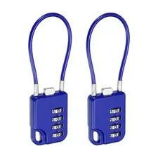 4-Digit Combination Padlock with Steel Wire Rope (5.3 Inch, Dark Blue) (2Pcs)