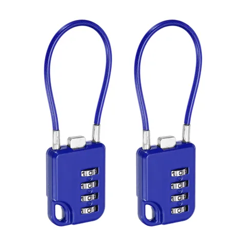 4-Digit Combination Padlock with Steel Wire Rope (5.3 Inch, Dark Blue) (2Pcs)