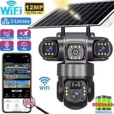 3 Lens 12MP Solar Battery Home Security Camera Outdoor Wifi Wireless PT CCTV USA