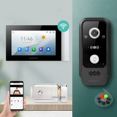 HOMSECUR 7" Waterproof 4 Wire WIFI HD Video Doorphone Entry Intercom Card Entry