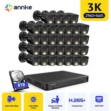 ANNKE 32CH 3K Lite DVR 5MP Audio AI Color Night CCTV Security Camera System IP67