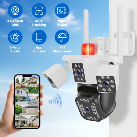 1080P HD 4-Lens Security Camera 360° View WiFi Pan & Tilt Camera w/Night Vision
