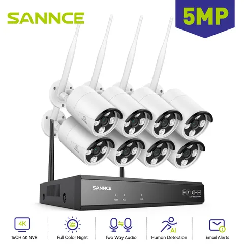 SANNCE 16CH NVR 5MP WIFI Security IP Camera System Two Way Audio Human Detection