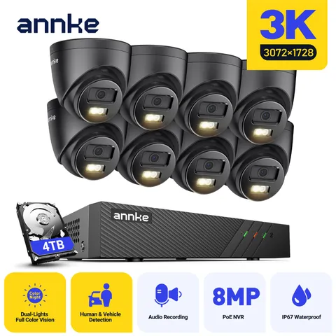 ANNKE 8CH 12MP NVR 3K Audio Recording POE Security Camera System Outdoor Color