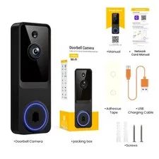 2K Wi-Fi Black Doorbell Camera - Human Detection, 5200mAh Battery