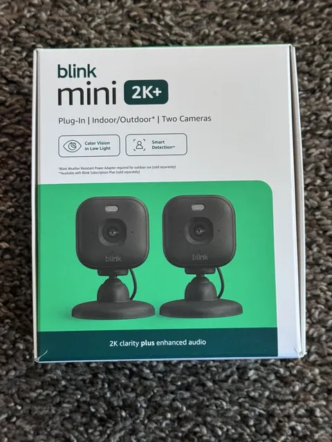NEW 2 Pack of Blink Mini 2K+ Plug-in Indoor/Outdoor Cameras - BLACK